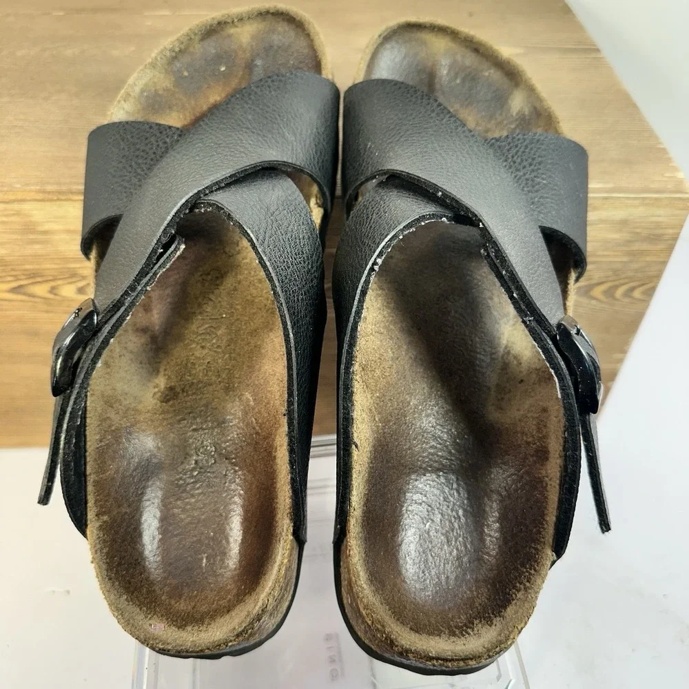 Birkenstock Birkis Leather Criss Cross Sandals Womens SZ 7 Minimalist Comfort - Picture 7 of 9